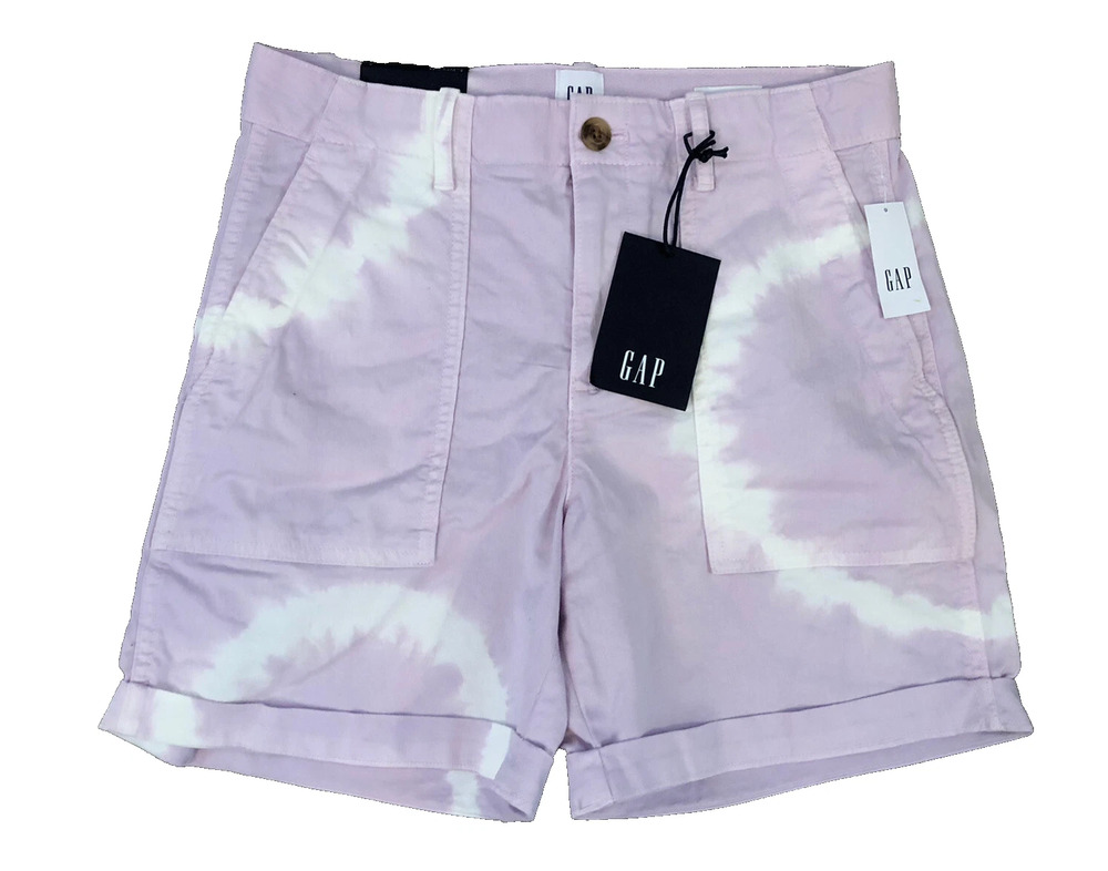 GAP-NWT-Women's Juniors Purple Tie Dye Cuffed 5" High Rise Khaki Shorts-Size 0